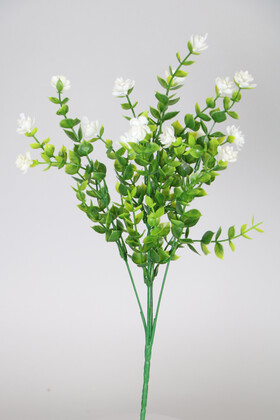 Yapay Çiçek Deposu - Yapay Çiçekli Kıtır Yeşillik Demeti Beyaz