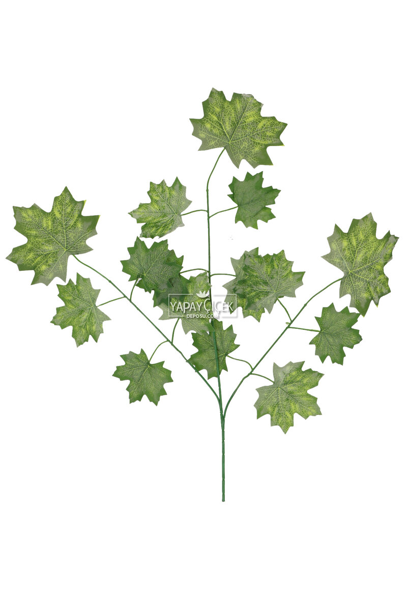 Yapay Pastel Çınar Ağacı Dalı 15 Yapraklı 65 cm Mat-Yeşil