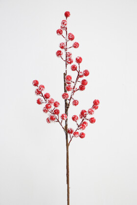 Yapay Çiçek Deposu - Yapay Dal Karlı Kokina 50 cm Kırmızı Küçük Boy