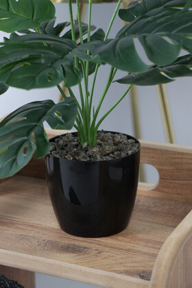 Yapay Devetabanı(monstera) Bitkisi Siyah Saksıda 45 cm - 3