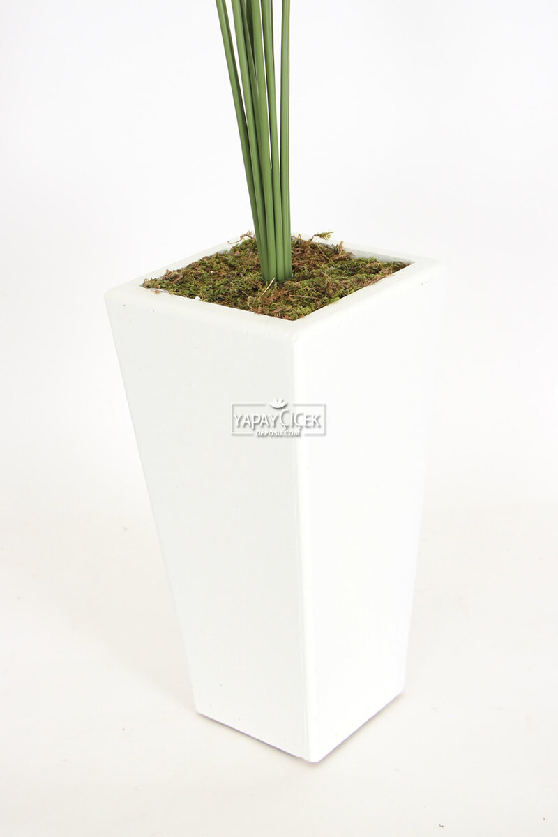 Ahşap Beyaz Vazoda 12 Yapraklı Yapay Areka Palmiyesi 150 cm Feniks