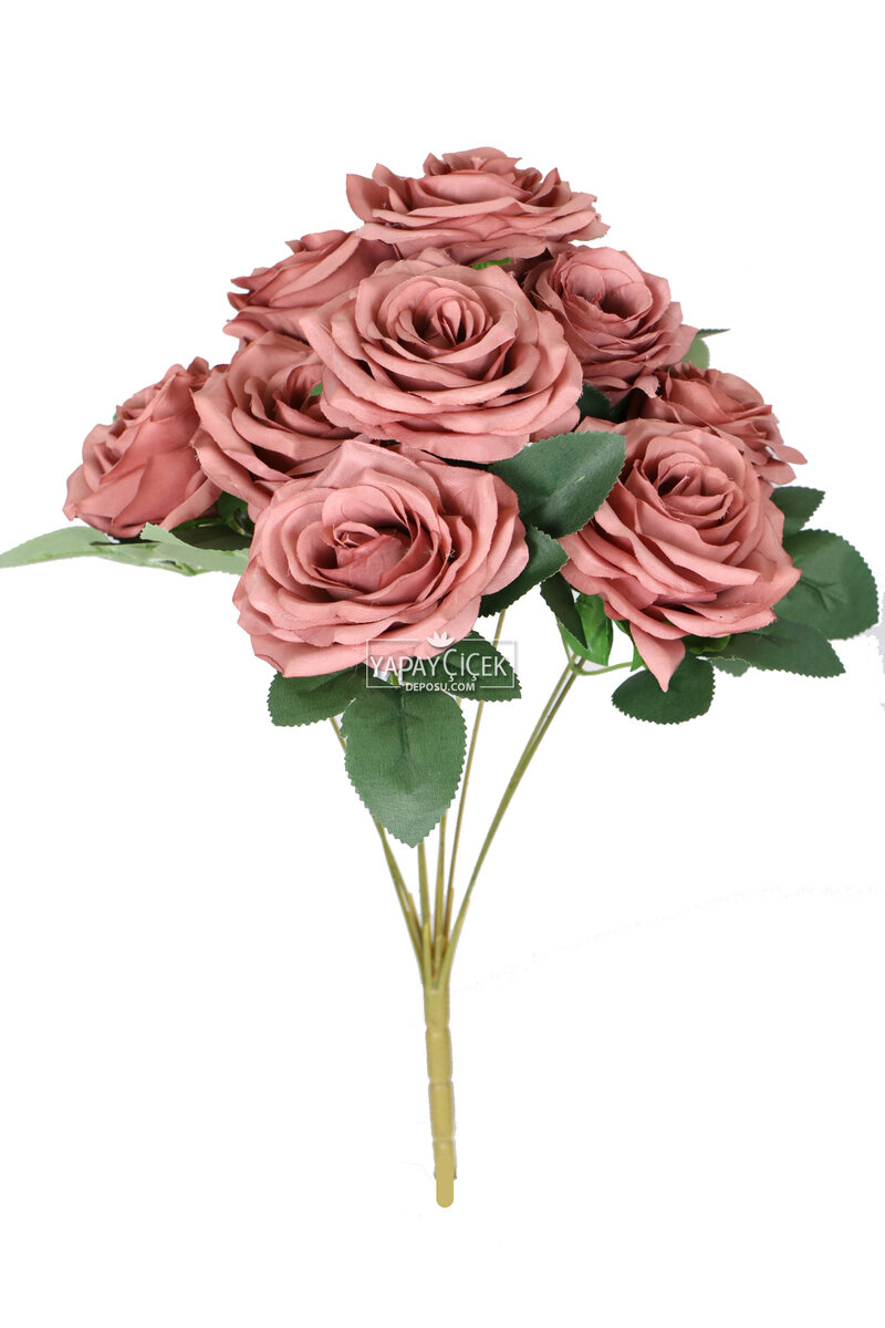 Yapay 9lu Lüx İri Gül Demeti Pastel Pembe