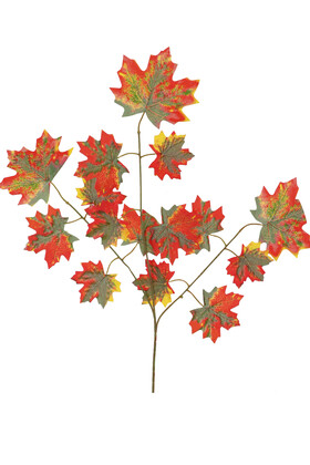 Yapay Çiçek Deposu - Yapay Pastel Çınar Ağacı Dalı 15 Yapraklı 65 cm Kırmızı-Yeşil