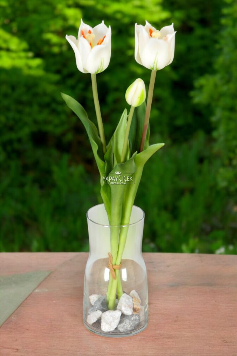 Yapay Islak Dağ Lalesi Tulipa Gesneriana 45cm Beyaz
