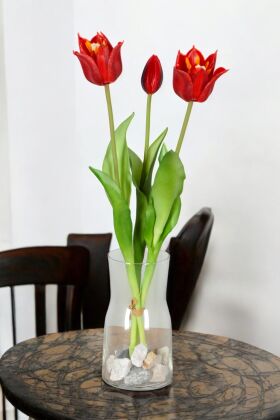 Yapay Islak Dağ Lalesi Tulipa Gesneriana 45cm Kırmızı - Yapay Çiçek Deposu