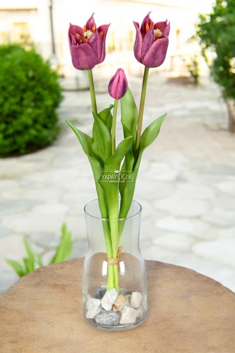 Yapay Islak Dağ Lalesi Tulipa Gesneriana 45cm Pastel Mor