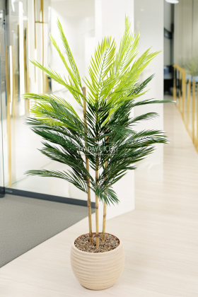 Yapay Islak Dokulu 45 Yapraklı Fenix Sıkas Ağacı 3 Gövdeli 130 cm - Yapay Çiçek Deposu