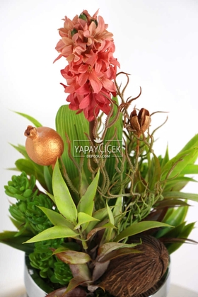 Metal Vazoda Lüx Tropikal Yapay Çiçek Tanzimi 45 cm - 2