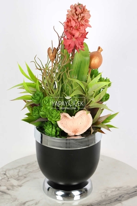 Metal Vazoda Lüx Tropikal Yapay Çiçek Tanzimi 45 cm - 6
