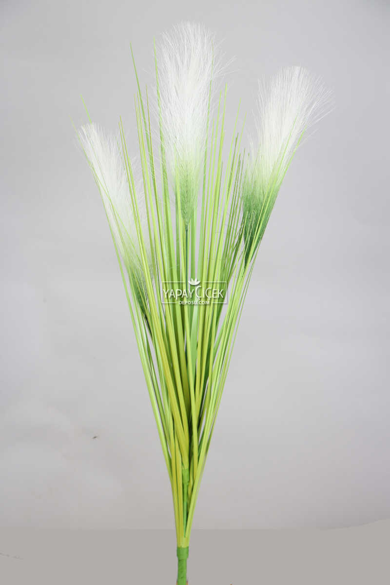 Yapay Kabarık Tüylü Saz 72 Cm Yeşil-beyaz