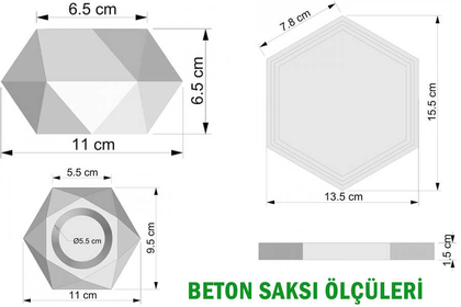 Handmade Beton Saksı 2li Set 6.5 cm Model-13 Taş Rengi - Thumbnail