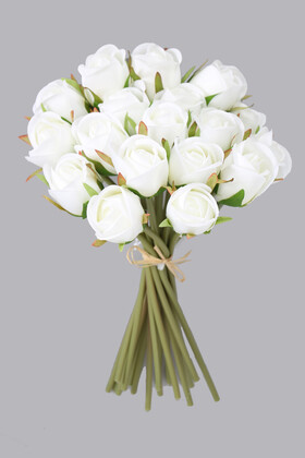 Yapay Çiçek Deposu - Yapay Çiçek 18li Tomur Gül Buketi Beyaz