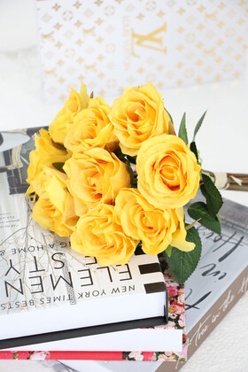 Yapay Çiçek Deposu - Yapay lüx 9lu Zarif Gül Demeti 40 cm Sarı