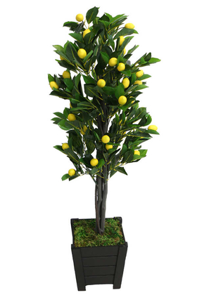 Yapay Çiçek Deposu - Yapay Kaliteli İri Limon Ağacı Ahşap Siyah Saksıda 140cm