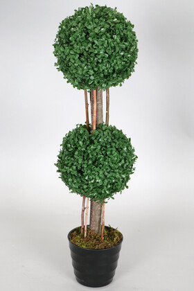 Yapay Çiçek Deposu - Yapay 2 Katlı Mini Şimşir Ağacı 80 cm Siyah Saksılı