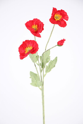 Yapay Çiçek Deposu - Yapay Çiçek 4lü Gelincik Dalı 60 cm Kirmizi