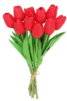 Yapay Çiçek Deposu - Yapay 10lu Islak Lale Buketi Gerçek Doku Kırmızı
