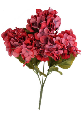 Yapay Çiçek Deposu - 5 Dal Lux Pastel Ortanca Demeti Pastel Kırmızı