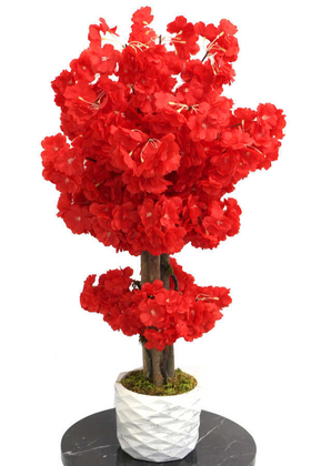Yapay Çiçek Deposu - Yapay Küçük Bahar Dalı Ağacı 75 cm Kırmızı