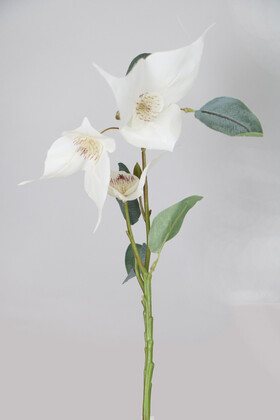 Yapay Vintage 3lü Baxi Çiçeği Dalı 42 cm Beyaz - Thumbnail
