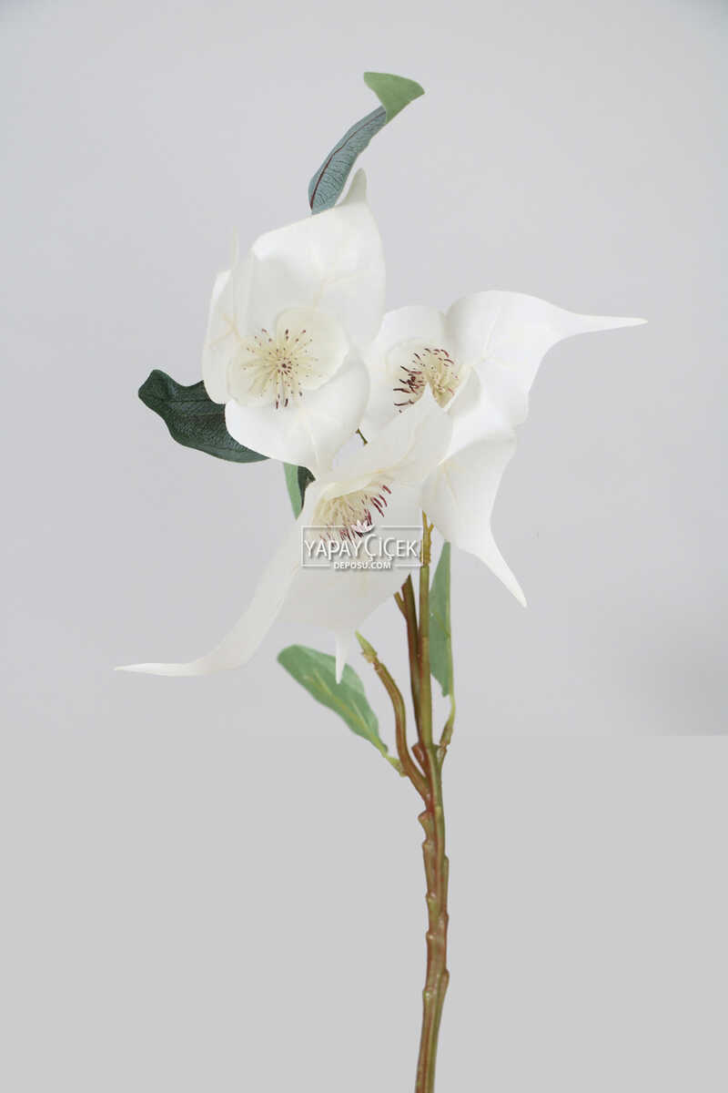 Yapay Vintage 3lü Baxi Çiçeği Dalı 42 Cm Beyaz