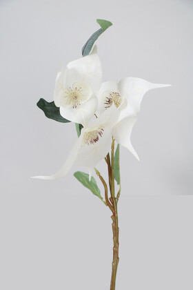 Yapay Çiçek Deposu - Yapay Vintage 3lü Baxi Çiçeği Dalı 42 cm Beyaz