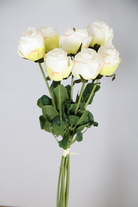 Yapay Çiçek Deposu - Yapay Lux 7li Kuru Model Gül Demeti Beyaz