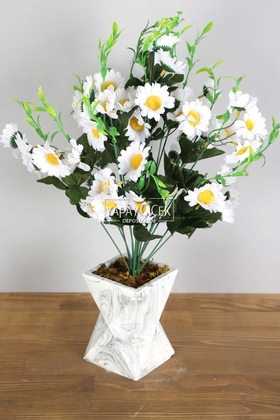 Yapay Çiçek Deposu - Beton Vazoda Büyük Papatya Tanzimi 55 cm Beyaz