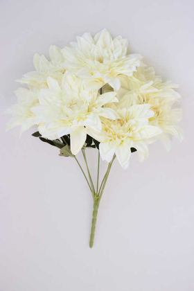 Yapay Çiçek Deposu - Yapay 7 Dal Büyük Kafa Krizantem Demeti 50 cm Kırık Beyaz