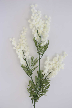 Yapay Çiçek Deposu - Yapay Lüx 3lü Mimoza Dalı 85 cm Beyaz