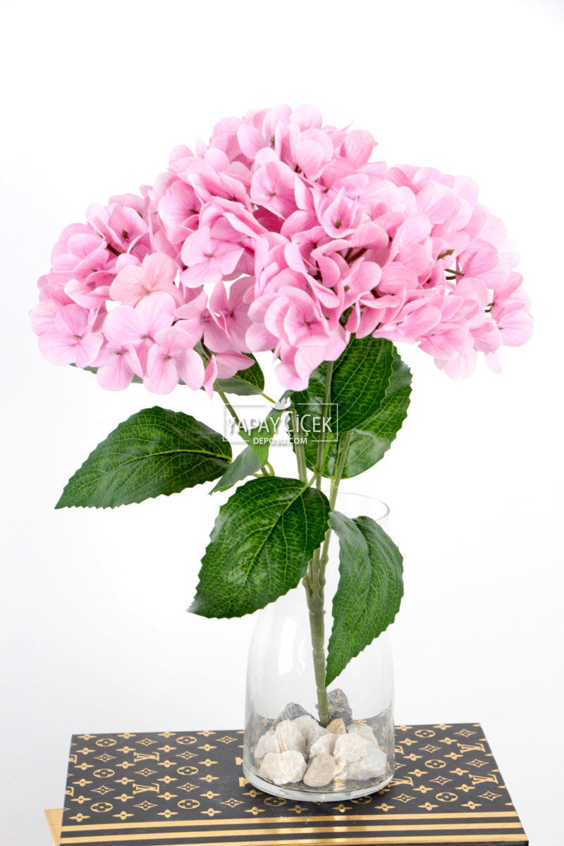 Yapay Lüx 5 Dallı Islak Ortanca Demeti 45 Cm Açık Pembe