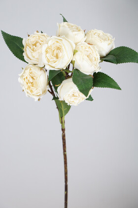 Yapay Çiçek Deposu - Yapay Lux 7li Salkım Gül Dalı 48 cm Beyaz