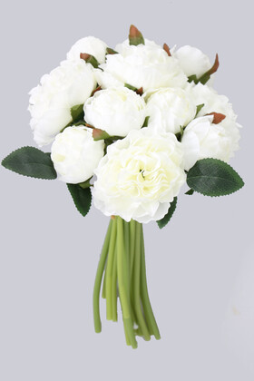 Yapay Çiçek Deposu - Yapay Lüx Tırtıklı 11li Erengül Buketi Beyaz