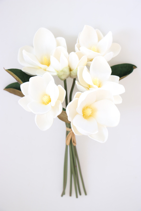 Yapay Çiçek Deposu - Yapay Lüx Lateks Manolya Demeti 33 cm Beyaz