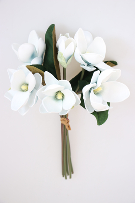 Yapay Çiçek Deposu - Yapay Lüx Lateks Manolya Demeti 33 cm Buz Mavisi