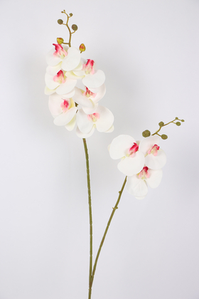 Yapay Çiçek Deposu - Yapay 3D 2li Islak Orkide Çiçeği 90 cm Beyaz-Pembe