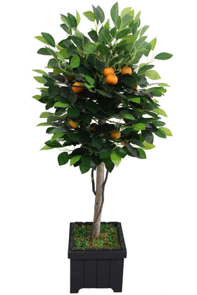 Yapay Çiçek Deposu - Yapay Mandalina Ağacı Ahşap Saksıda 110 cm