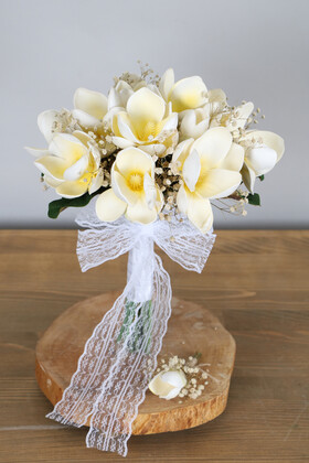 Yapay Çiçek Deposu - Lüx Cipsolu Lateks Manolya Gelin Çiçeği 2li Set