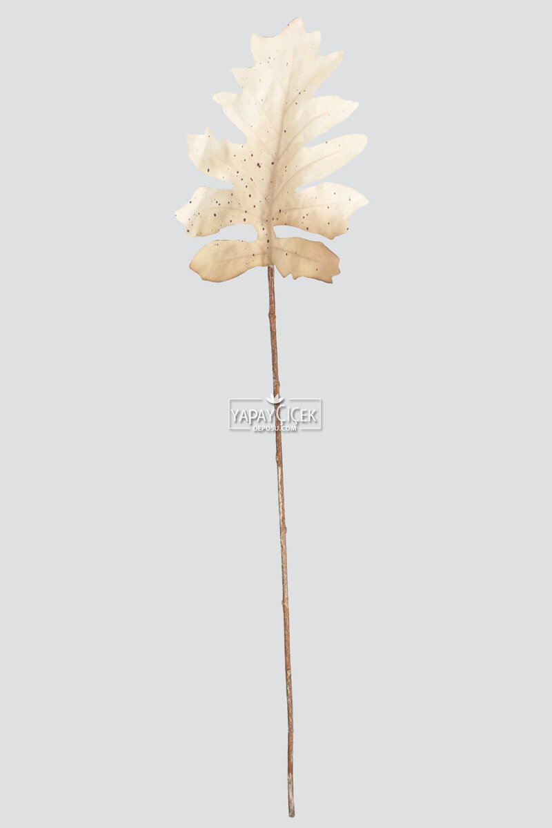 Yapay Büyük Tek Dal Meşe Yaprağı 125 cm Pastel Krem