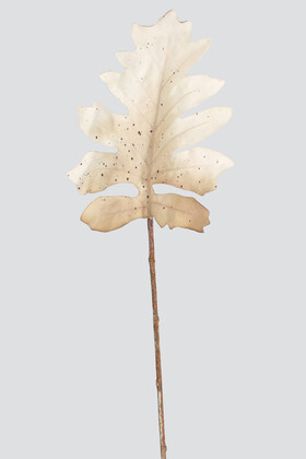 Yapay Çiçek Deposu - Yapay Büyük Tek Dal Meşe Yaprağı 125 cm Pastel Krem