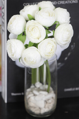 Yapay 10 Çiçekli Mini Erengül Demeti 22 cm Beyaz - Thumbnail