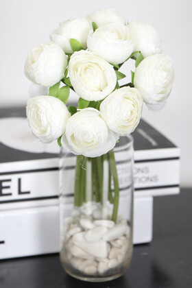 Yapay Çiçek Deposu - Yapay 10 Çiçekli Mini Erengül Demeti 22 cm Beyaz