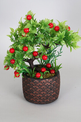 Yapay Çiçek Deposu - Vintage Kabartmalı Saksıda Yapay Kiraz Ağacı 34 cm