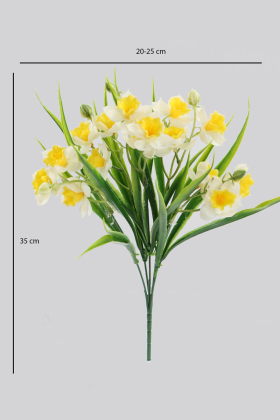 Yapay 15li Nergis Çiçeği Demeti Islak Dokulu 35 cm Beyaz - 3