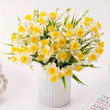 Yapay 15li Nergis Çiçeği Demeti Islak Dokulu 35 cm Beyaz - 4