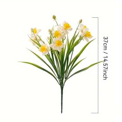 Yapay 15li Nergis Çiçeği Demeti Islak Dokulu 35 cm Beyaz - 5