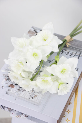 Yapay Çiçek Deposu - Yapay 9lu Nergis Buketi 40 cm Beyaz