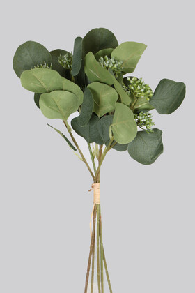 Yapay Çiçek Deposu - Yapay 5li Lüx Garnitürlü Okaliptus Dalı 38 cm