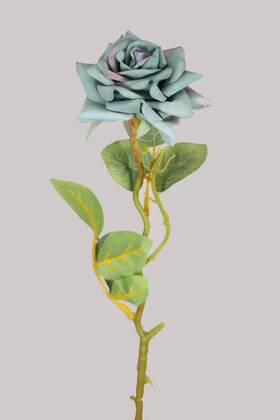 Yapay Çiçek Deposu - Yapay Orjinal Açmış Gül Dalı 43 cm Petrol Mavi