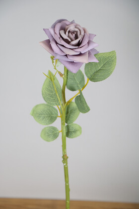 Yapay Çiçek Deposu - Yapay Orjinal Açmış Gül Dalı 43 cm Lila